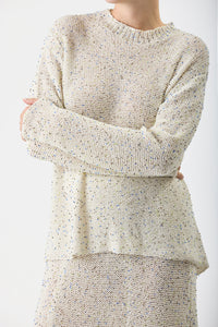 Jan Oversized Knit Sweater in Ivory Beaded Silk