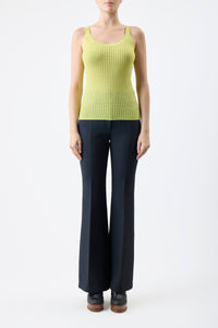 Nevin Pointelle Knit Tank Top in Lime Adamite Cashmere Silk