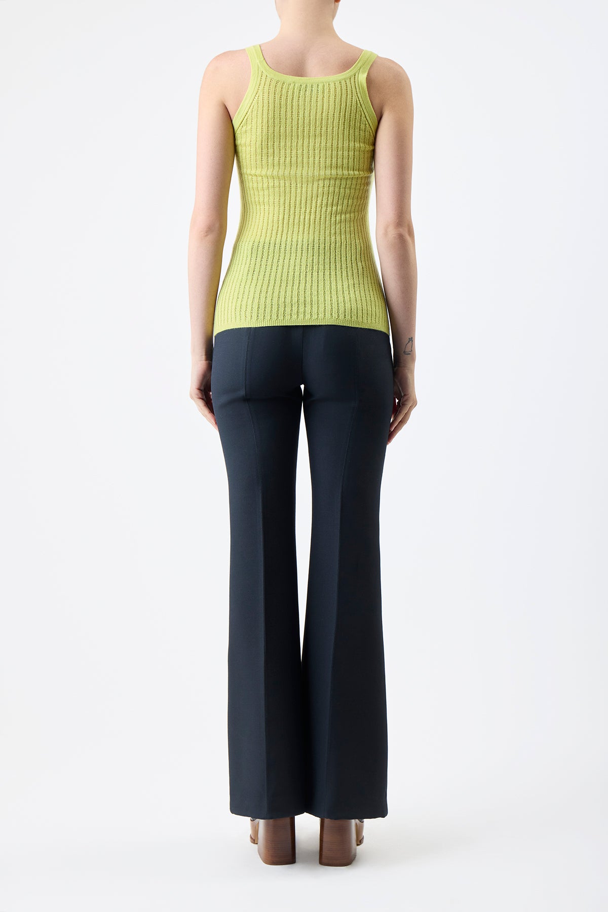 Nevin Pointelle Knit Tank Top in Lime Adamite Cashmere Silk