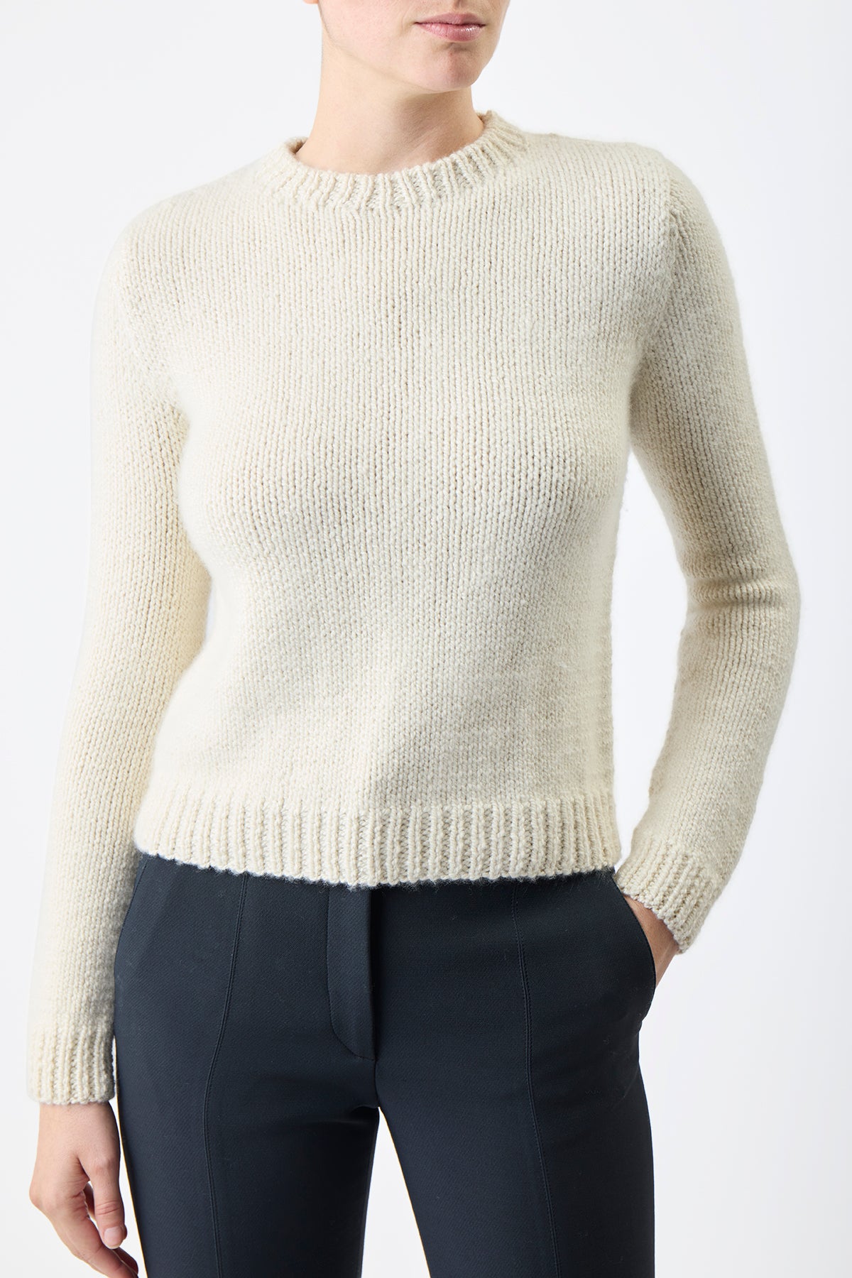 Rhun Knit Sweater in Ivory Dense Cashmere