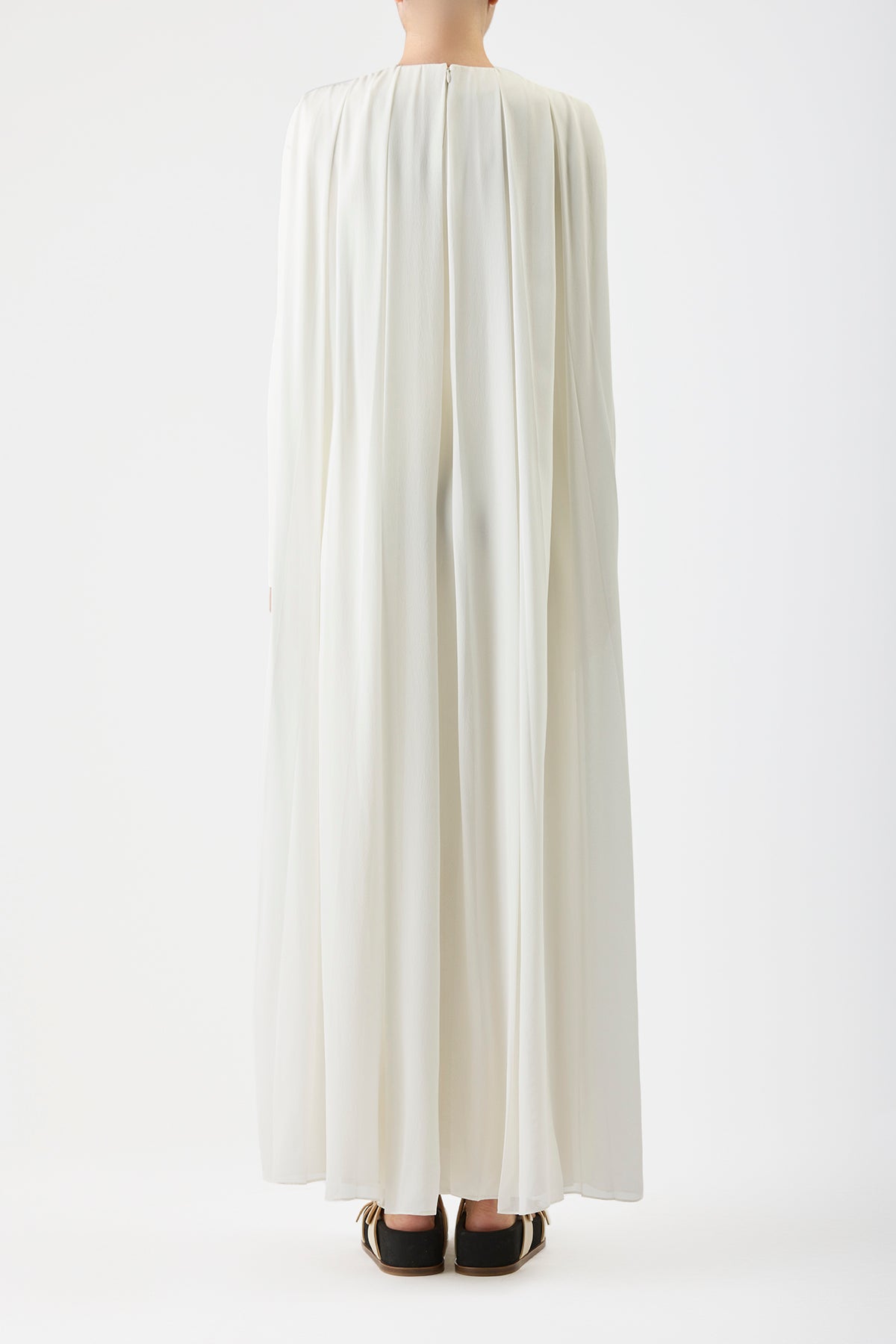 Carlota Draped Gown in Ivory Silk Wool Cady
