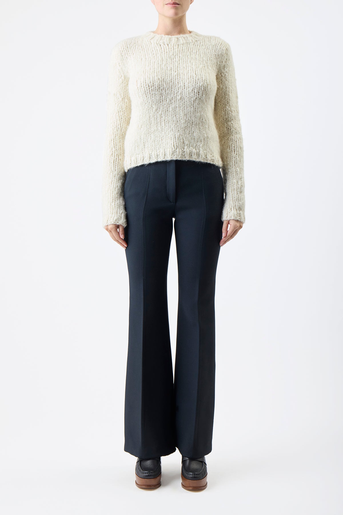 Dalton Knit Sweater in Ivory Welfat Cashmere