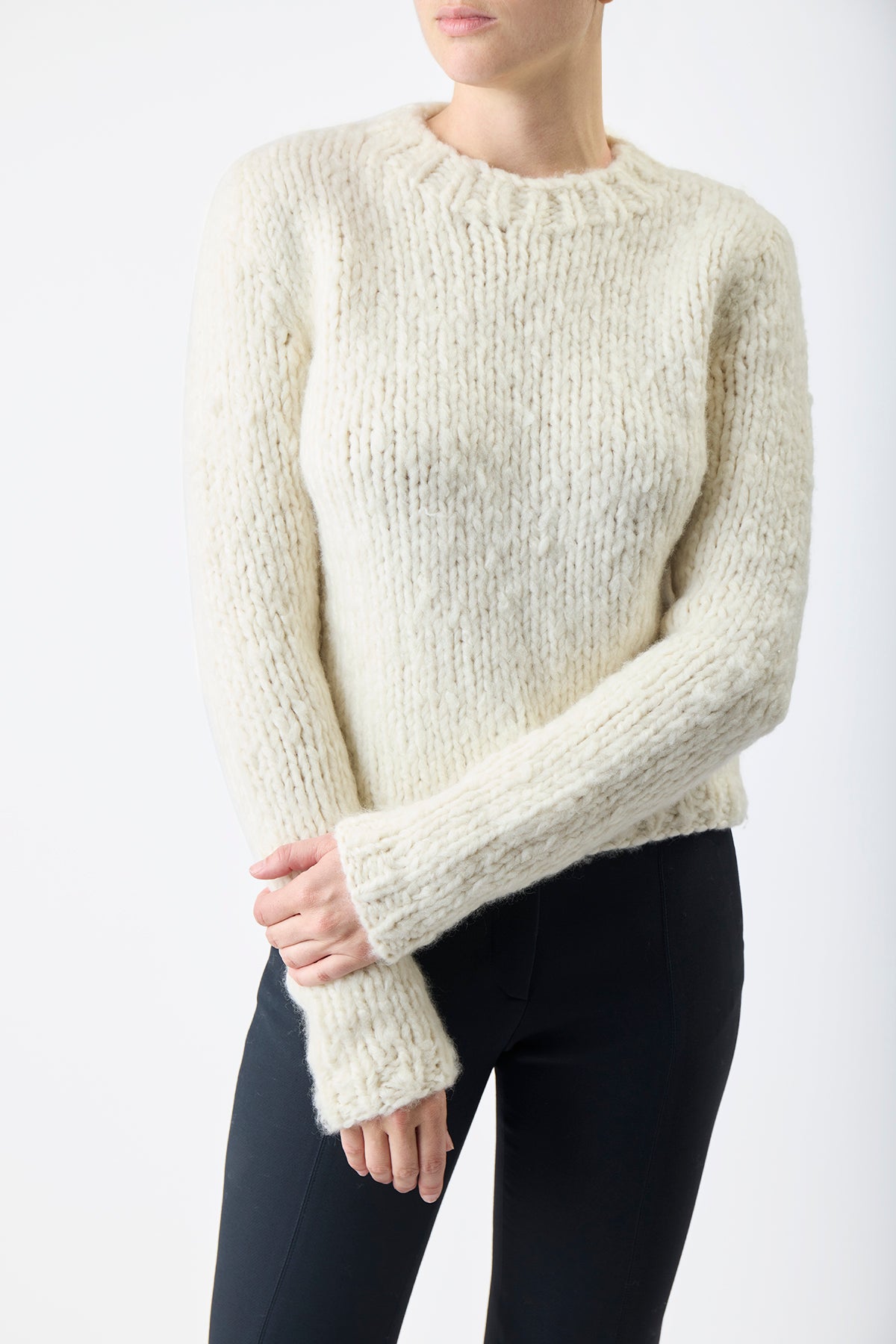 Dalton Knit Sweater in Ivory Welfat Cashmere