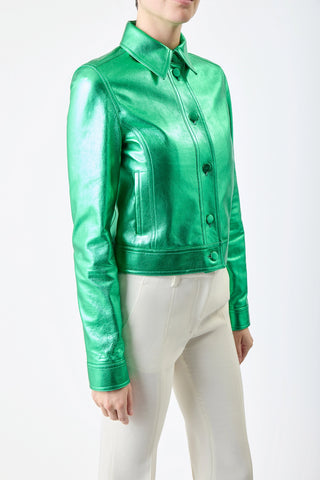 Thereza Jacket in Variseite Green Metallic Leather
