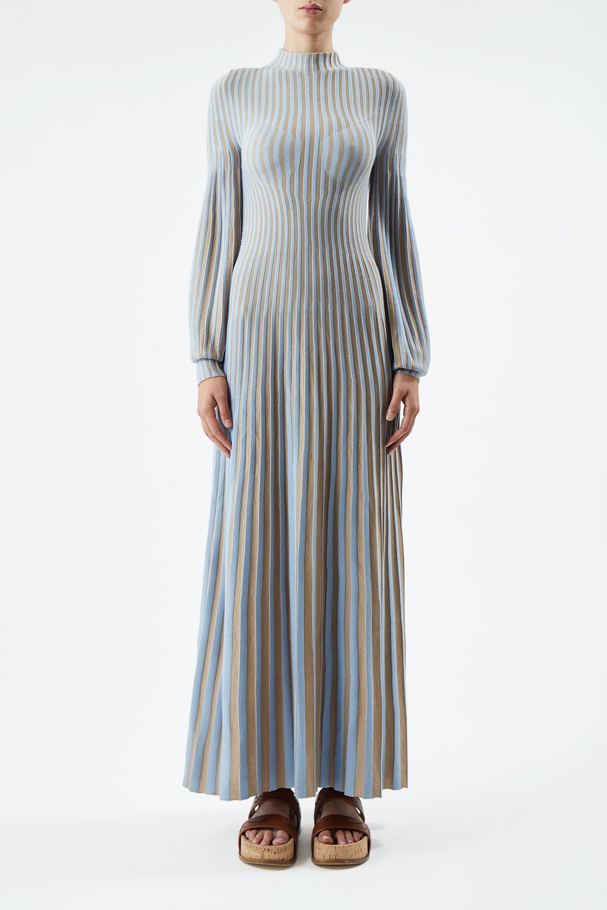 Lee Knit Dress in Light Blue & Camel Cashmere Silk