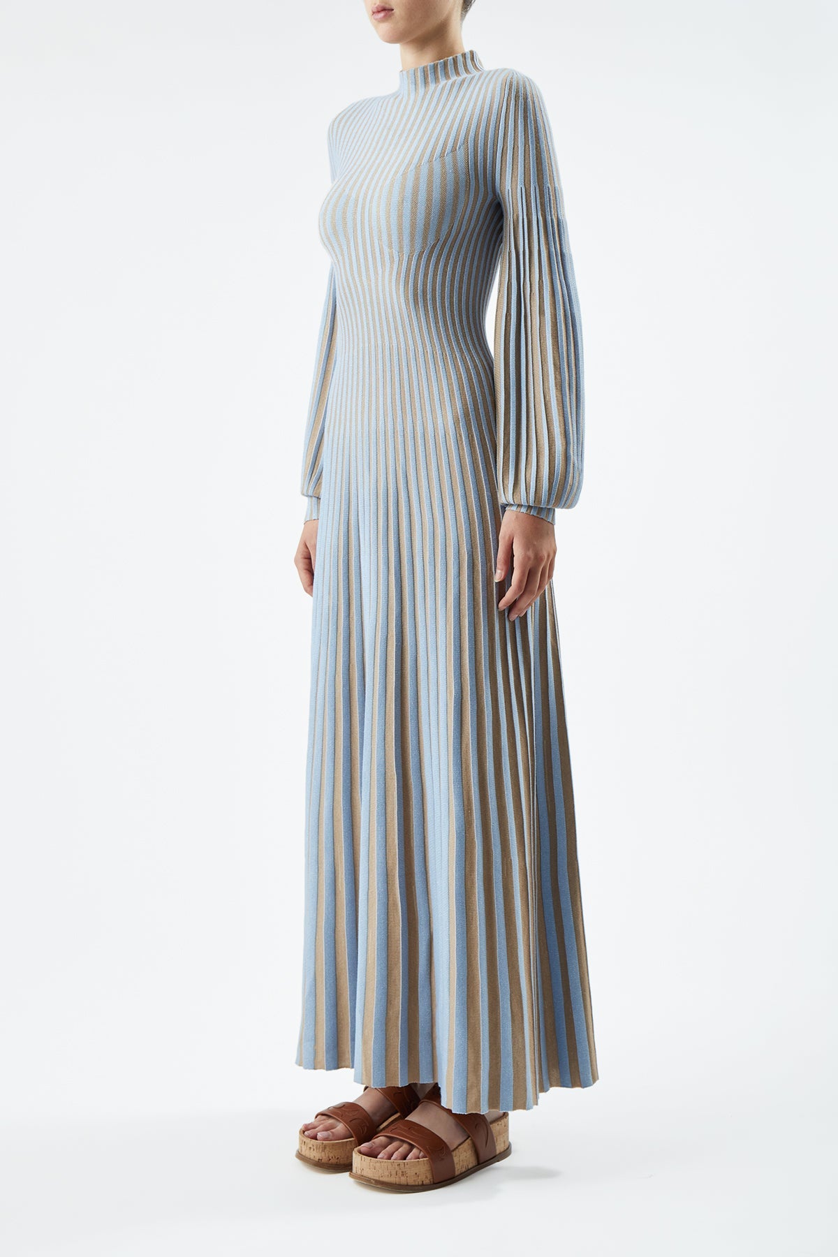 Lee Knit Dress in Light Blue & Camel Cashmere Silk