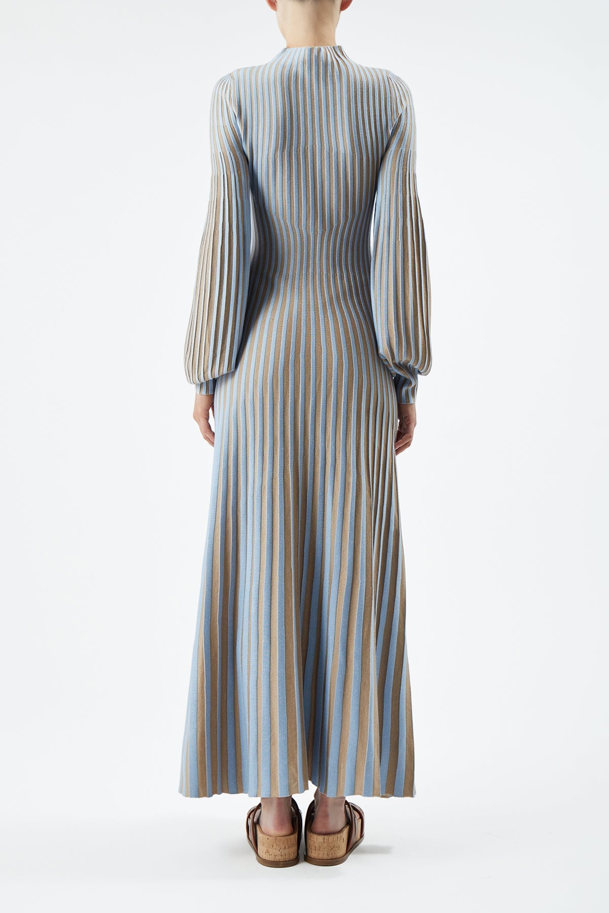 Lee Knit Dress in Light Blue & Camel Cashmere Silk