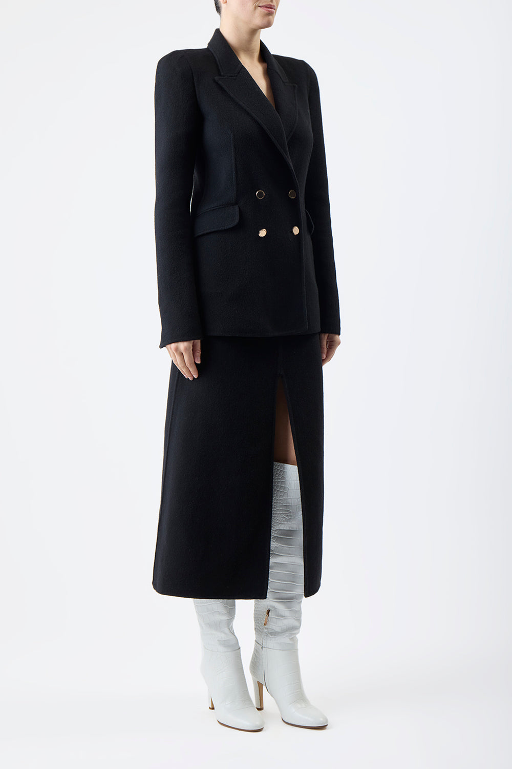 Morelos Midi Skirt in Black Double-Face Recycled Cashmere