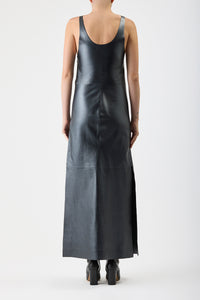 Ellson Dress in Black Metallic Leather