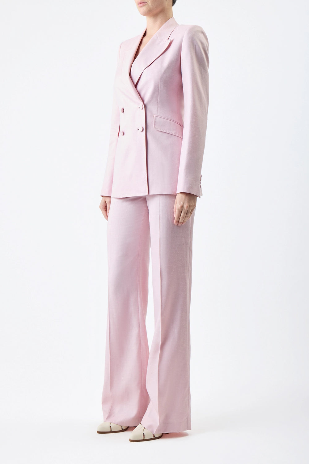 Stephanie Blazer in Blush Virgin Wool and Silk Linen Twill