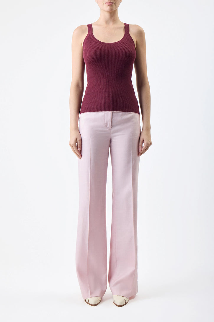 Vesta Pant in Blush Virgin Wool and Silk Linen Twill