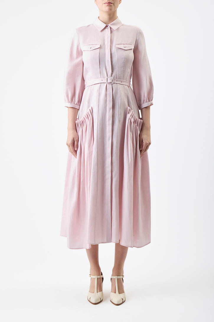 Woodward Dress in Blush Aloe Linen