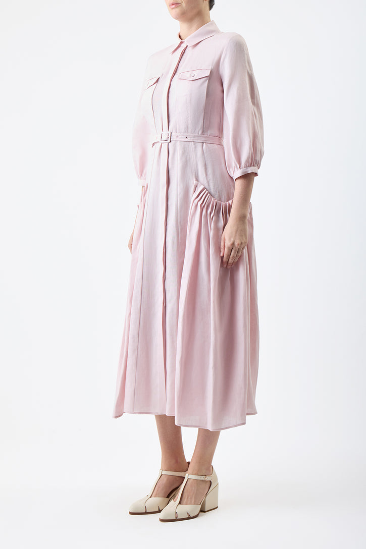 Woodward Dress in Blush Aloe Linen