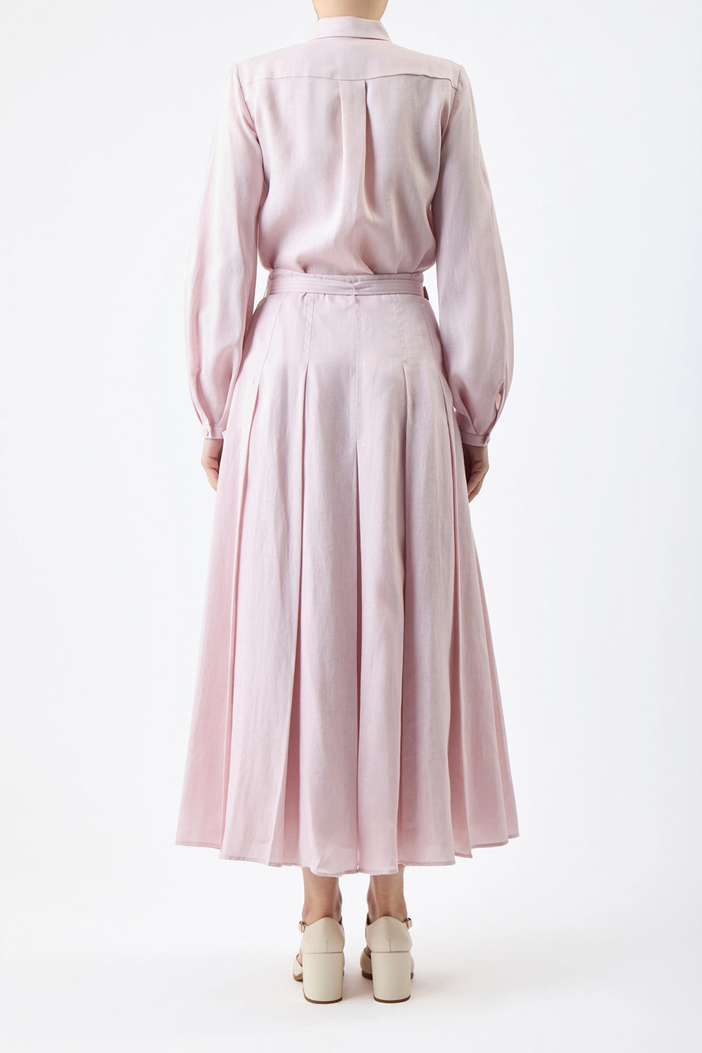 Cyrielle Pleated Midi Skirt in Blush Aloe Linen