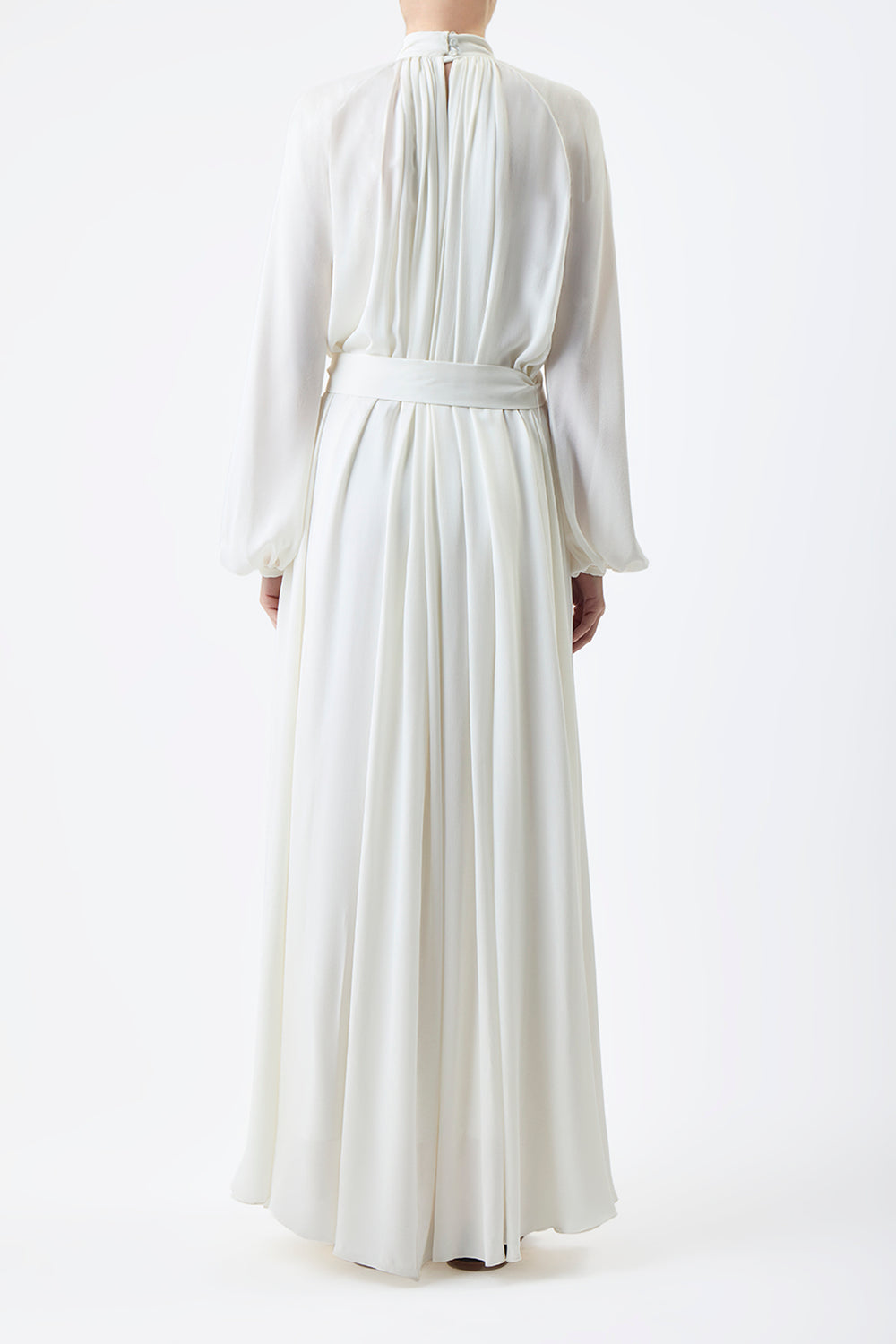 Cedric Pleated Maxi Dress in Ivory Silk Georgette Twill