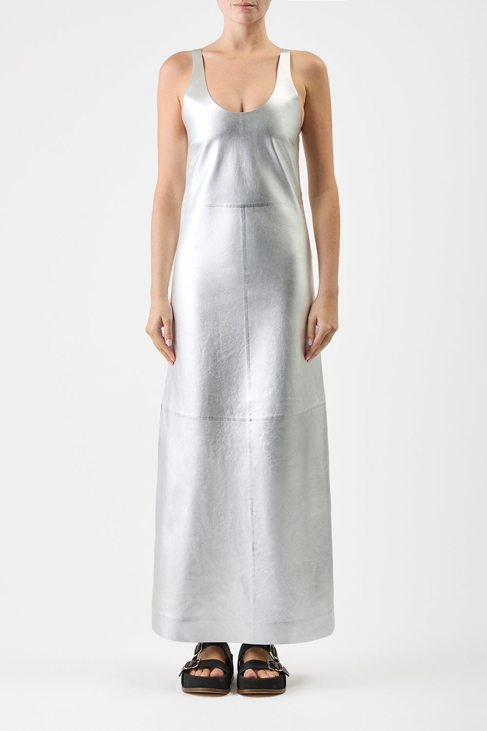 Ellson Maxi Dress in Silver Metallic Nappa Leather