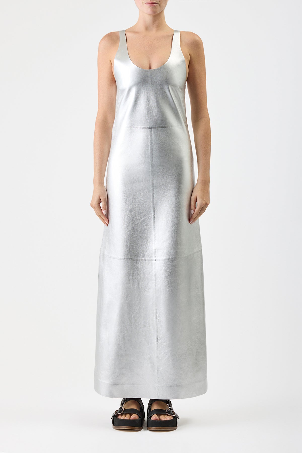 Ellson Dress in Silver Metallic Leather