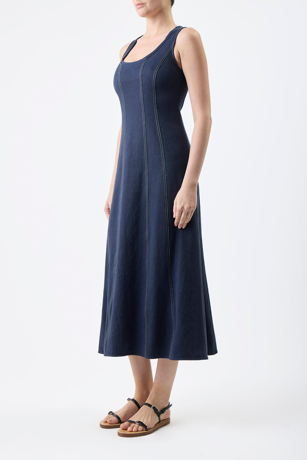 Diaz Dress in Dark Navy Hemp Cotton