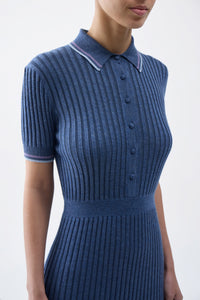 Eyot Knit Dress in Denim Blue Cashmere Silk