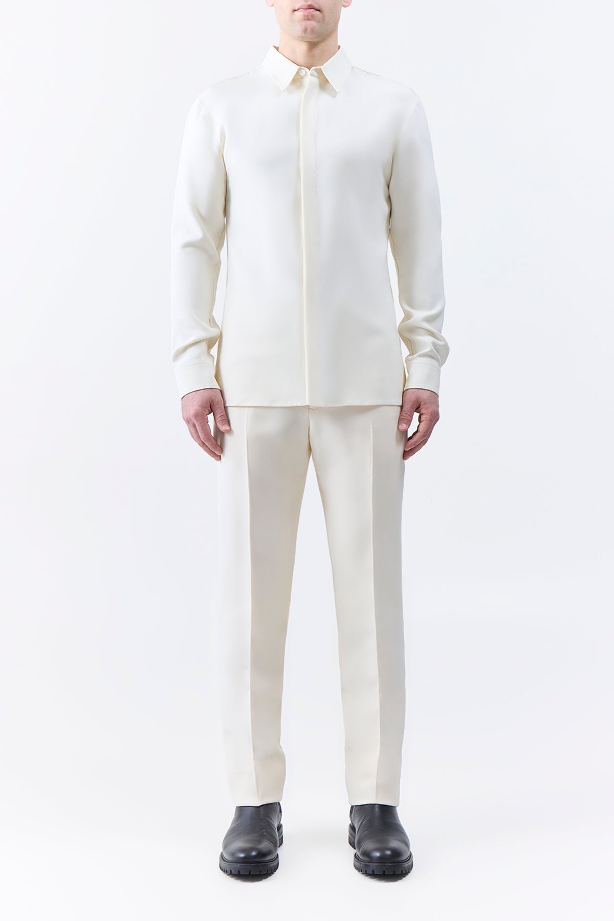 Nicolas Shirt in Ivory Silk Wool Cady