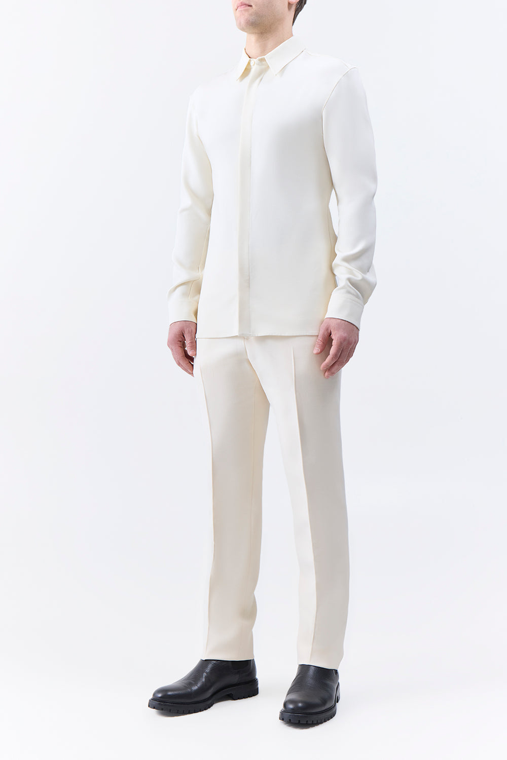 Nicolas Shirt in Ivory Silk Wool Cady