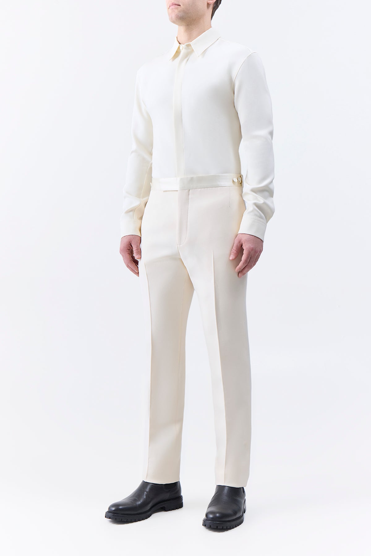 Simons Pant in Ivory Wool Silk Cady