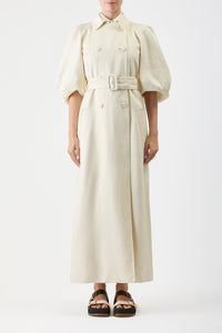 Iona Trench Coat in Ivory Textured Linen
