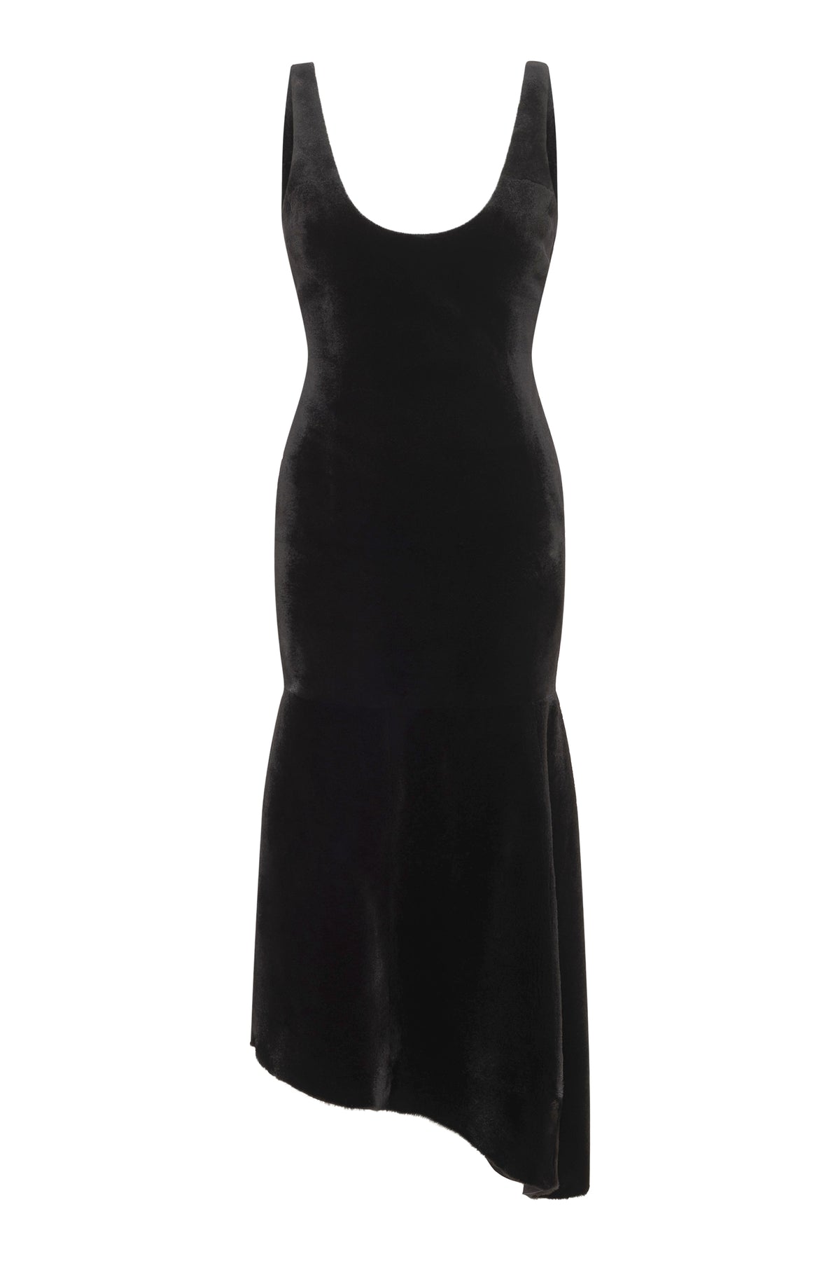 Lyth Raw Cut Dress in Black Recyled Fur