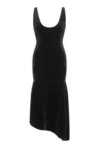 Lyth Raw Cut Dress in Black Recyled Fur