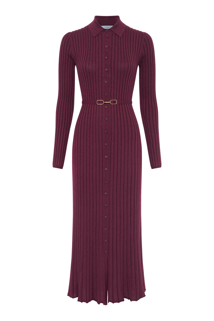 Tenes Knit Shirtdress in Bordeaux Cashmere Silk