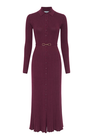 Tenes Knit Shirtdress in Bordeaux Cashmere Silk