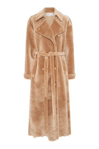 Tellus Trench Coat in Champagne Shearling