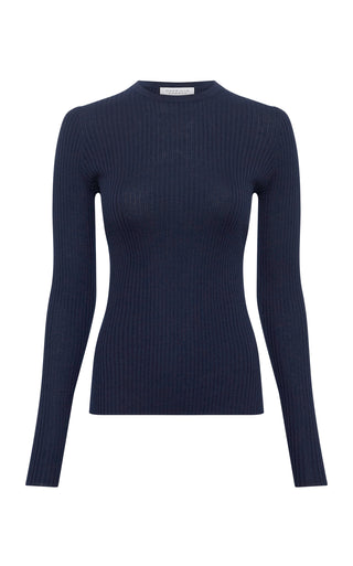 Electric Navy Cashmere Silk Browning Knit Sweater - Front View | Gabriela Hearst