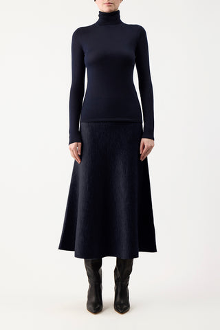 Dark Navy Cashmere Silk Costa Turtleneck - On Model Front View | Gabriela Hearst