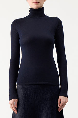 Dark Navy Costa Knit Turtleneck - Styled Look Detail | Gabriela Hearst