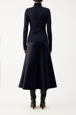 Dark Navy Cashmere Silk Costa Turtleneck - On Model Back View | Gabriela Hearst