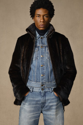 Dark Chocolate Mink Fur Aristede Jacket - Styled with Denim Look | Gabriela Hearst