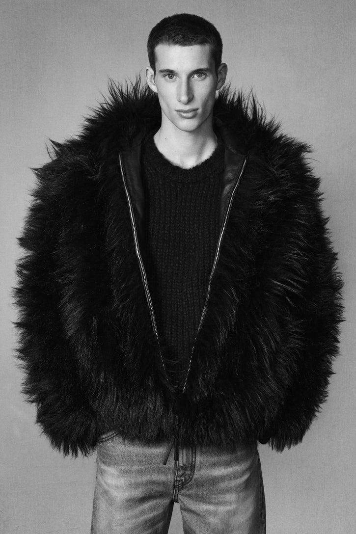 Tom Hoody Jacket in Black Cashmere Shearling