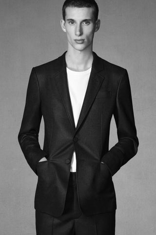 Charcoal Wool Suit with White T-Shirt - Male Model Front View | Gabriela Hearst