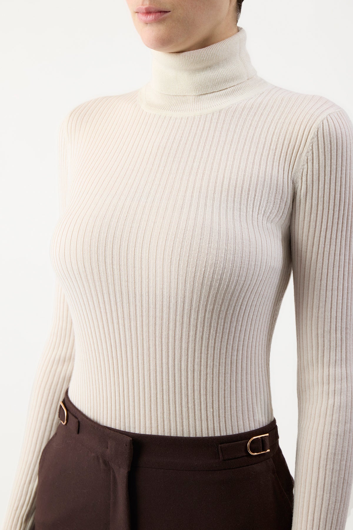 Peppe Knit Turtleneck in Ivory Cashmere Silk