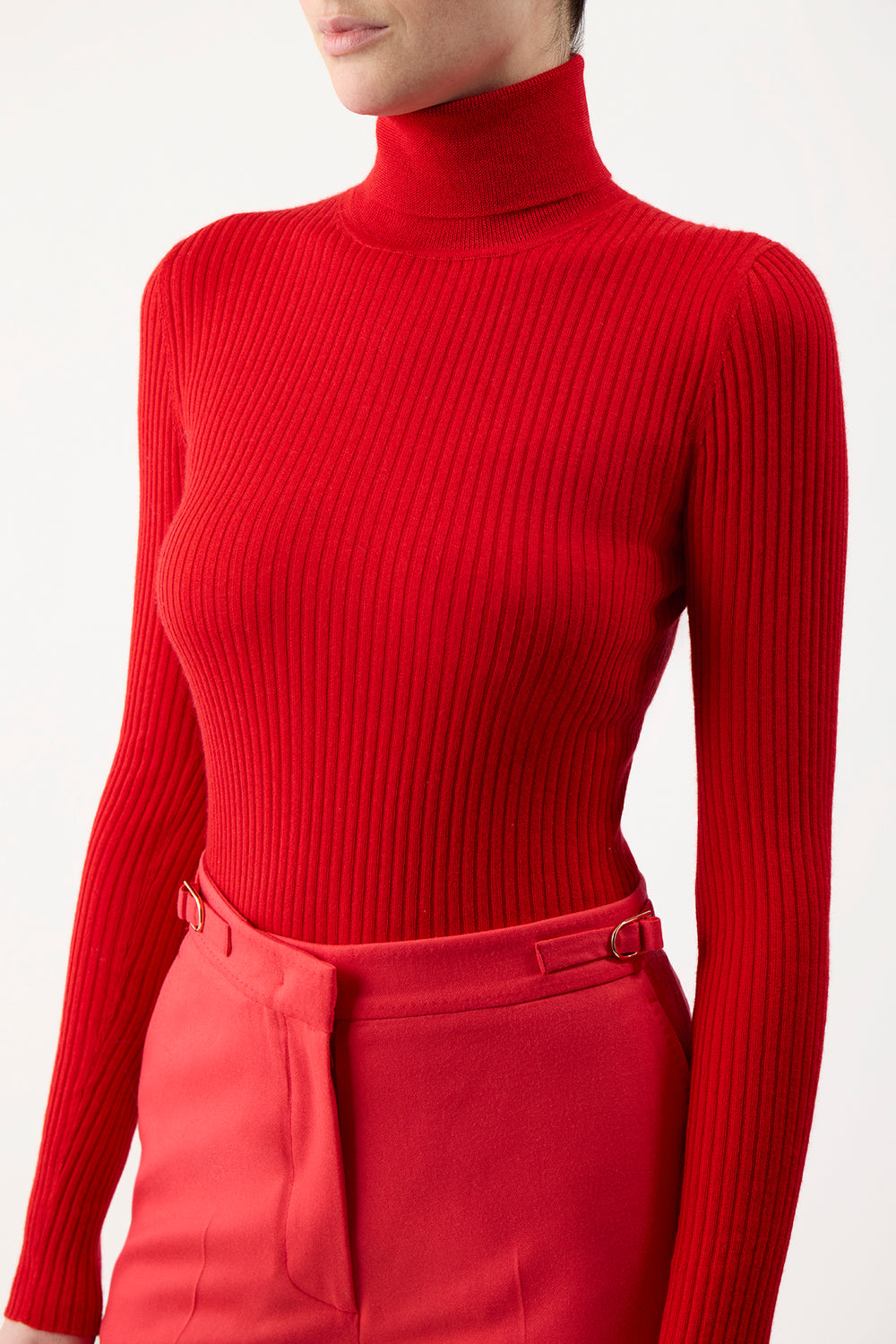 Peppe Knit Turtleneck in Red Topaz Cashmere Silk