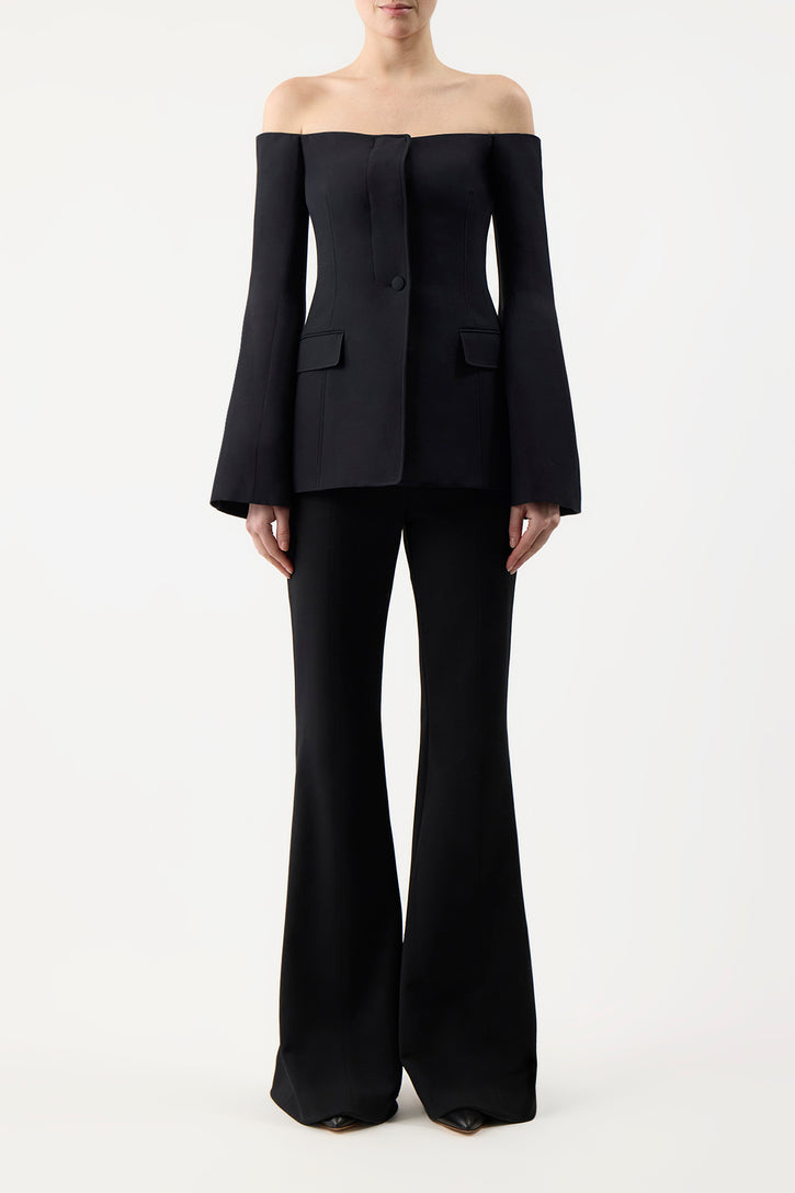 Rhein Pant in Black Wool Silk Cady