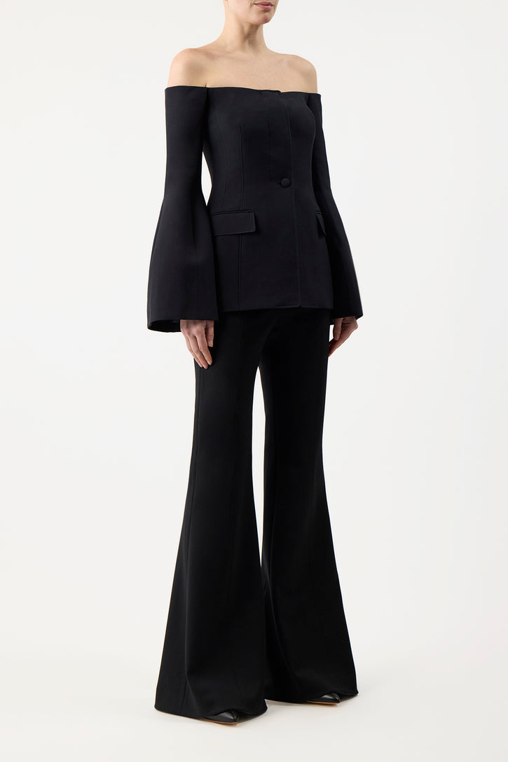 Rhein Pant in Black Wool Silk Cady