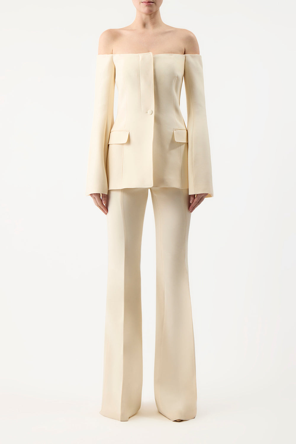 Rhein Pant in Ivory Wool Silk Cady
