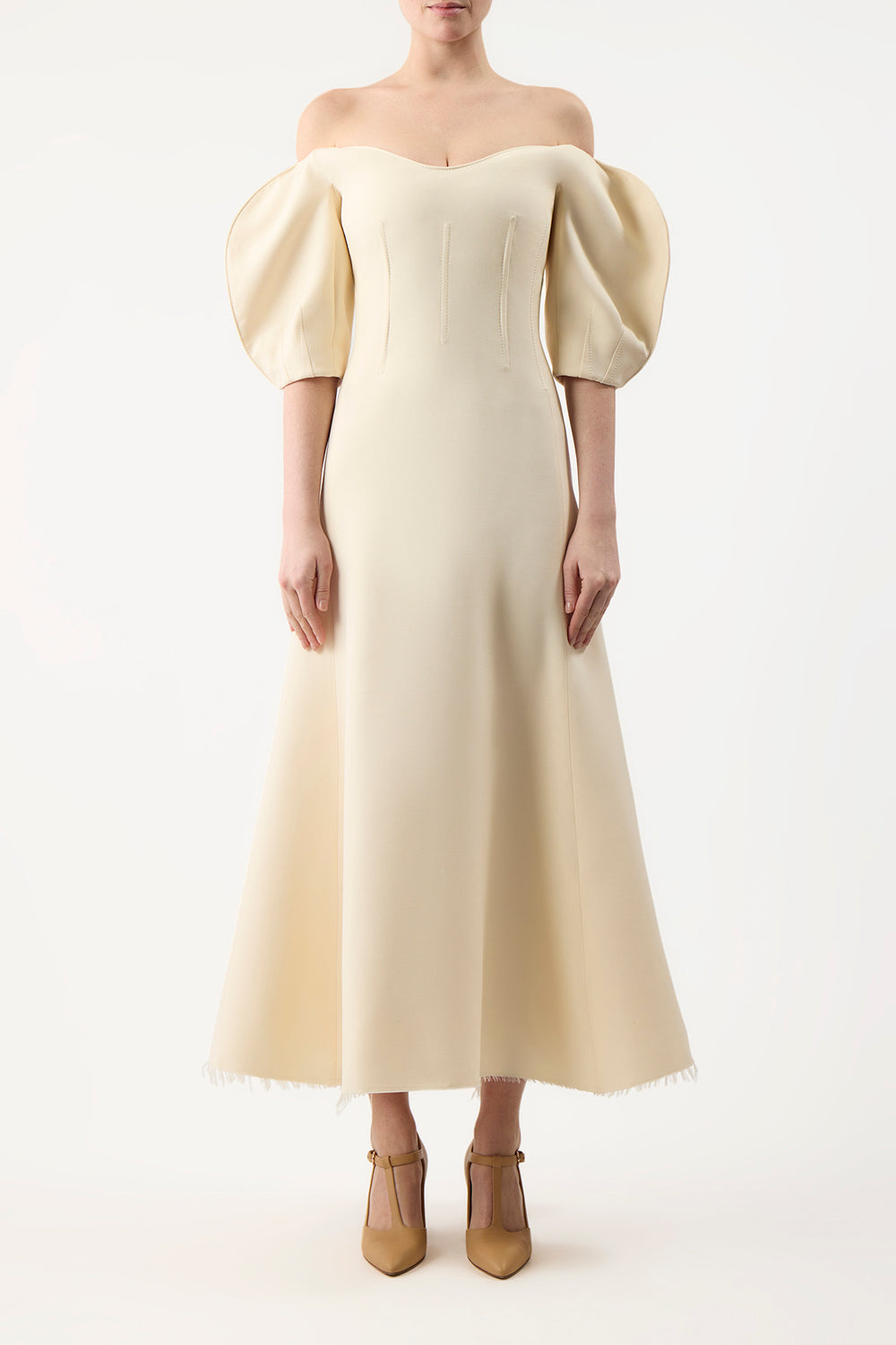 Buisier Dress in Ivory Wool Silk Cady
