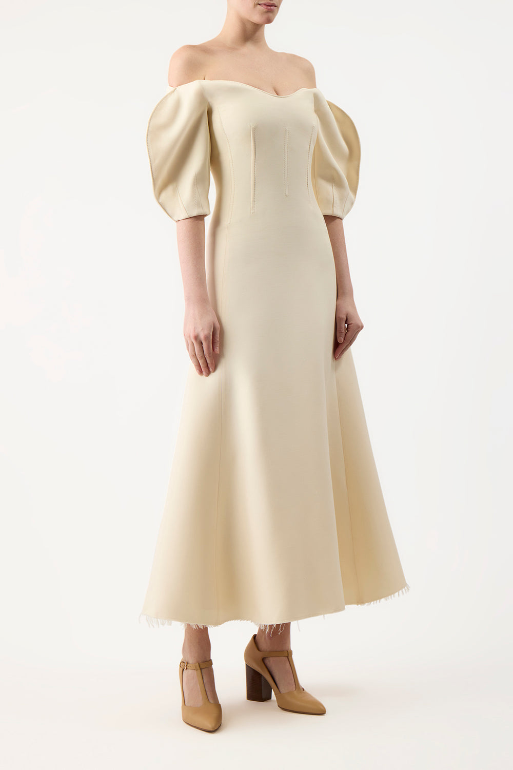 Buisier Dress in Ivory Wool Silk Cady