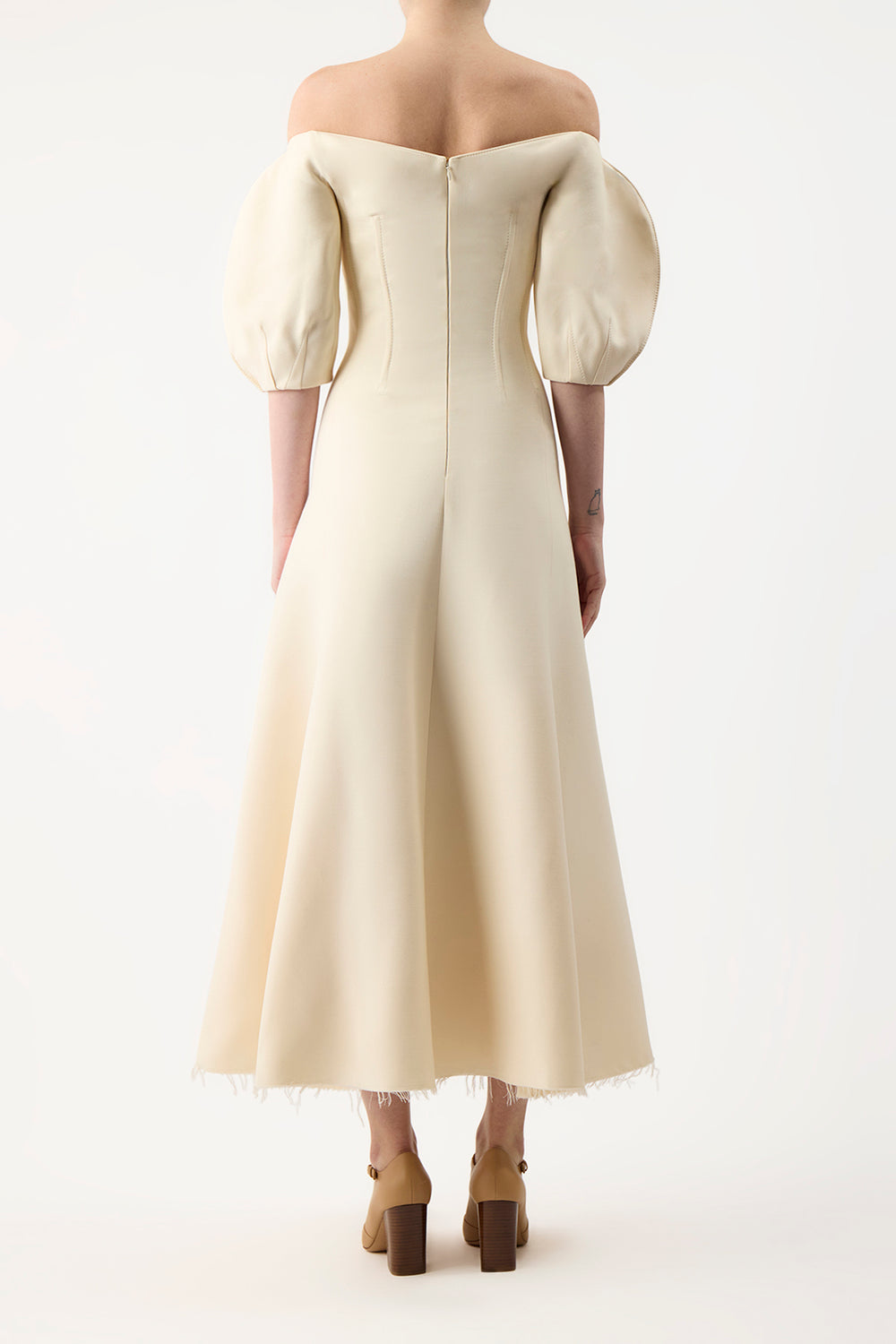 Buisier Dress in Ivory Wool Silk Cady