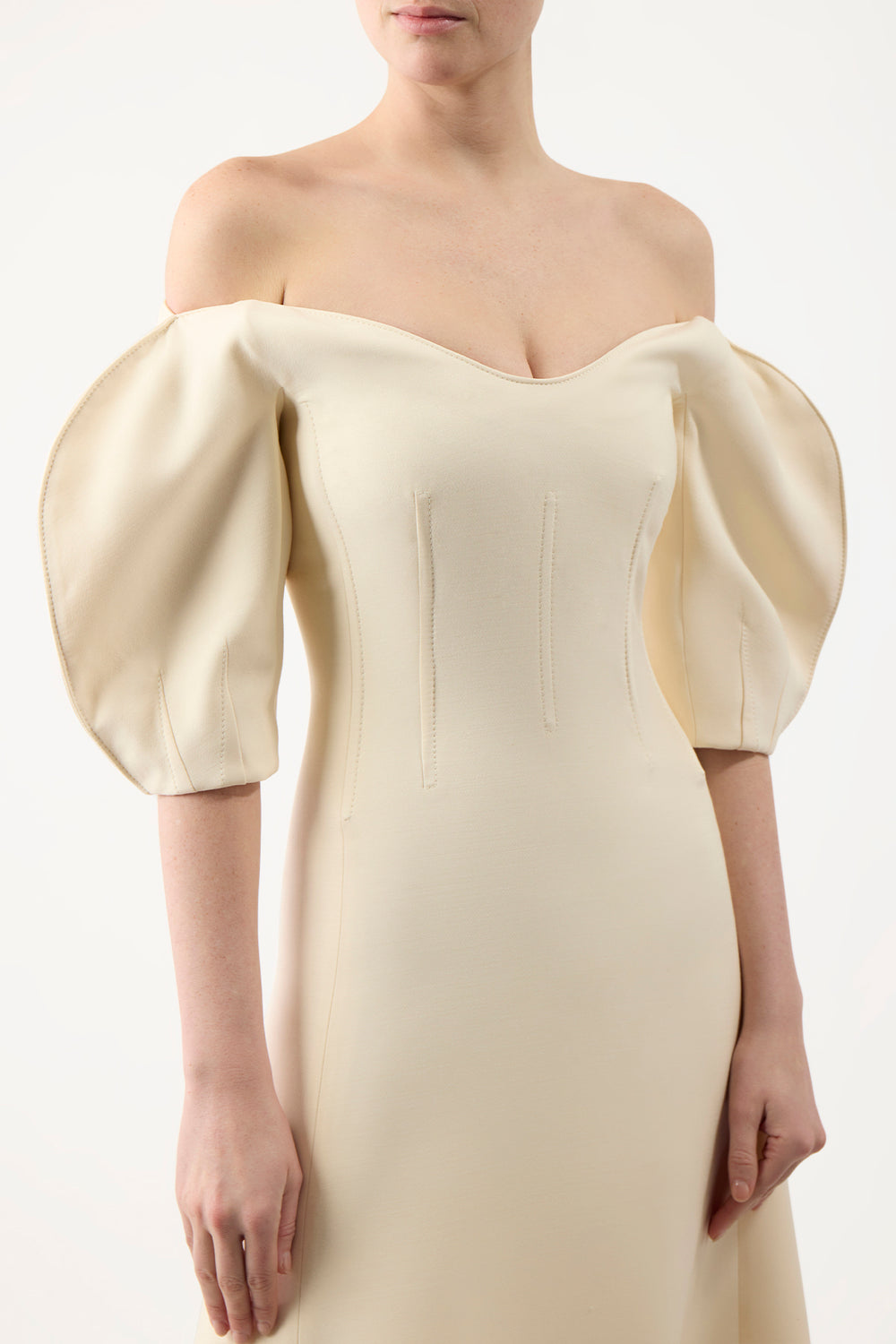 Buisier Dress in Ivory Wool Silk Cady