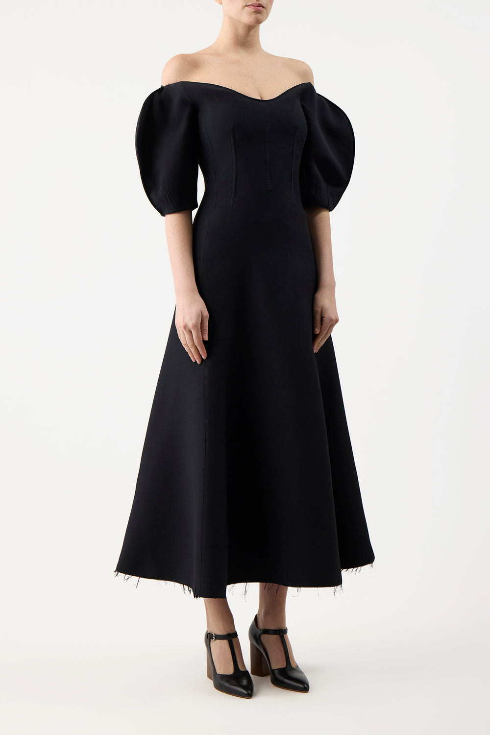 Buisier Dress in Black Wool Silk Cady