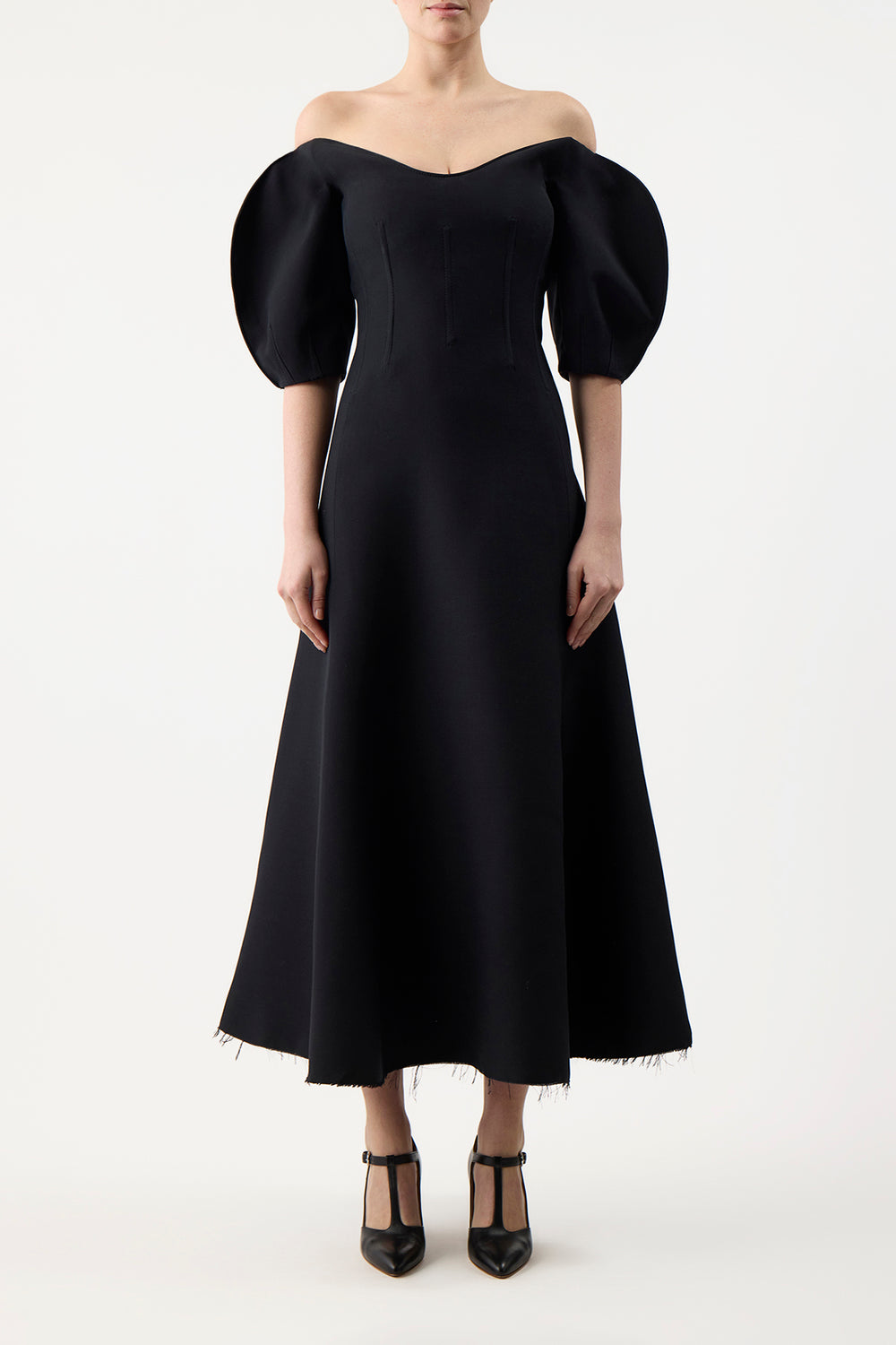 Buisier Dress in Black Wool Silk Cady